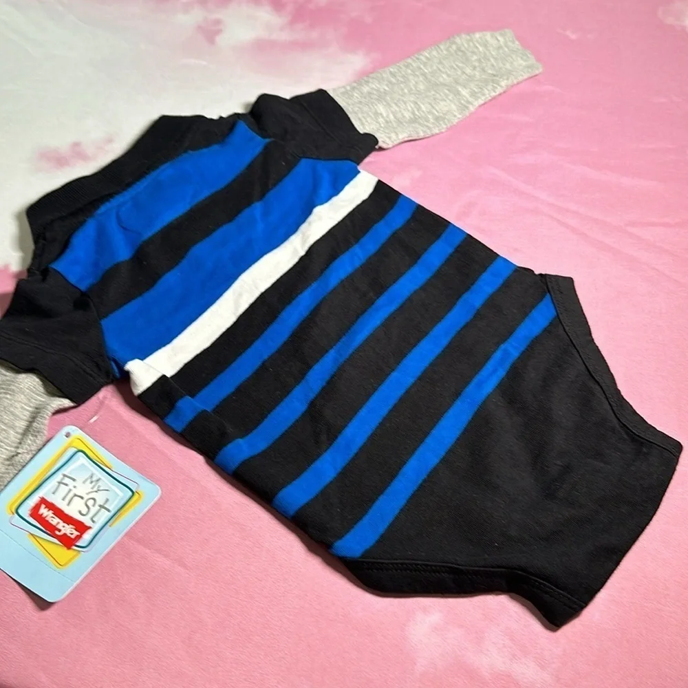 Wrangler Baby Boy's 3-6 M Polo One Piece Bodysuit Striped Thermal Long Sleeves